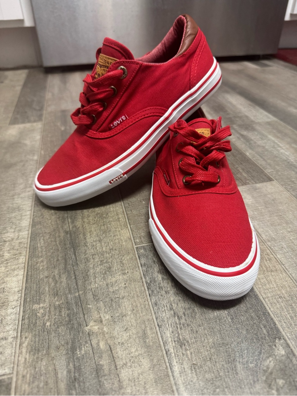 Levi's Men's Red Canvas Low-Top Sneakers with White Sole